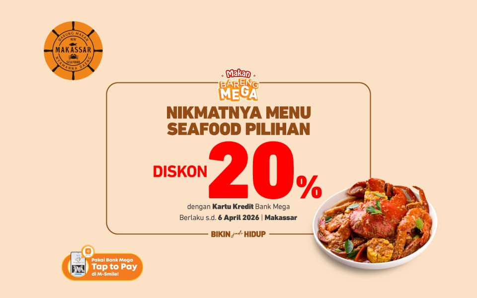 RM New Makassar Seafood dengan kartu kredit Bank Mega