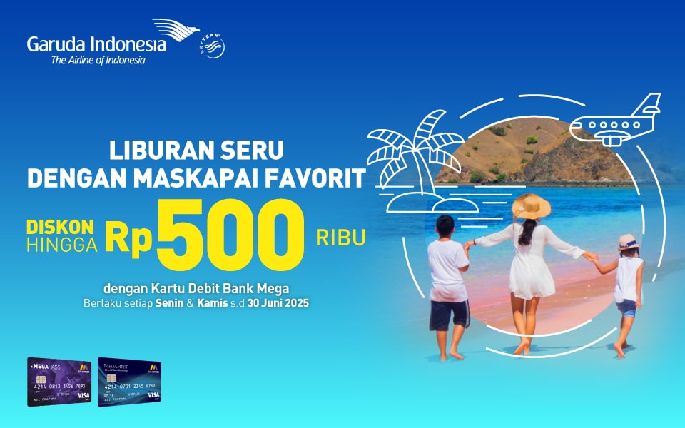promo garuda indonesia dengan kartu debit Bank Mega