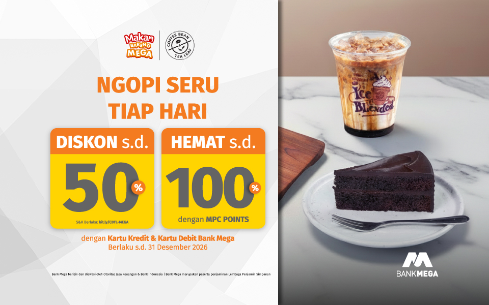 Promo THE COFFEE BEAN and TEA LEAF Diskon hingga 50 Persen dengan Kartu Kredit Bank Mega
